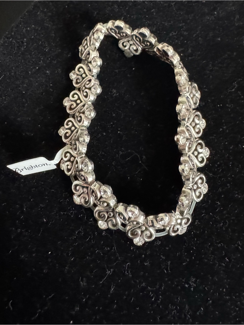 Brighton Silver Floral Scrolling Heart Bracelet with Crystal  Accents - Stretch - Picture 6 of 7